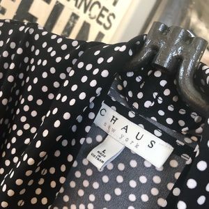 CHAUS, Blk-W Polka Dot Wrap Blouse